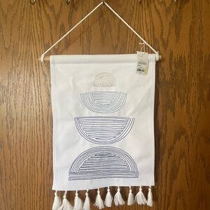 New White and Blue Geometric Wall Tapestry